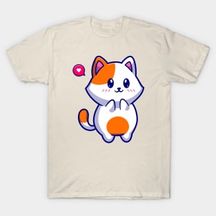 Cute Cat Shy Cartoon T-Shirt